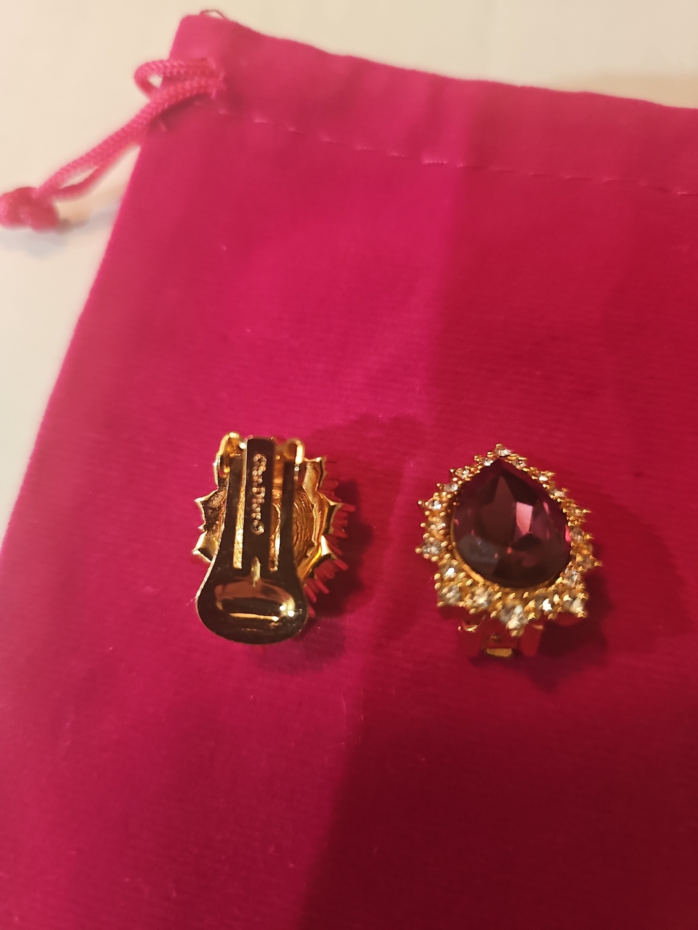 Vintage Christian Dior Amethyst Purple Teardrop Crystal Halo Gold-Tone Clip-On E